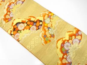 アンティーク　笠松に菊・梅模様織り出し袋帯（材料）